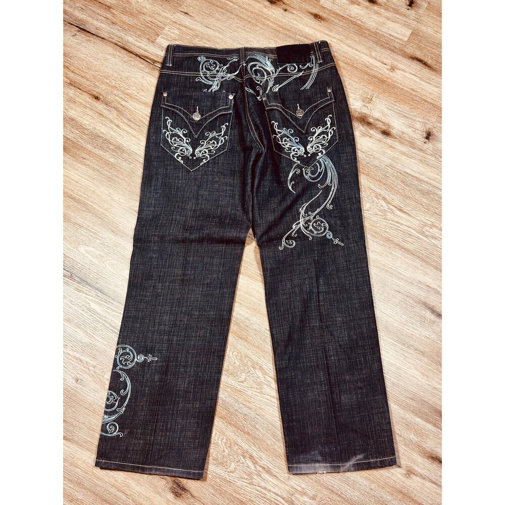 Rare DELF Y2K Baggy Embroidered Jeans Men’s 38x34 Dark Wash Skater Streetwear